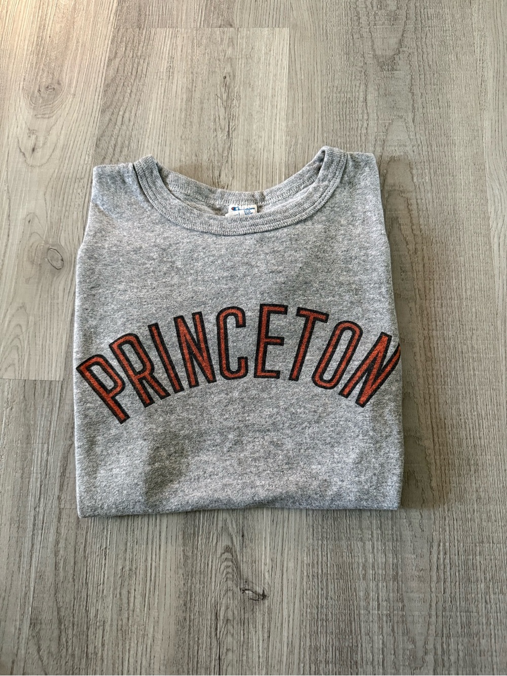 Vintage single stitched 90s Champion Gray Crewneck with Orange Princeton varsity - Picture 2 of 5